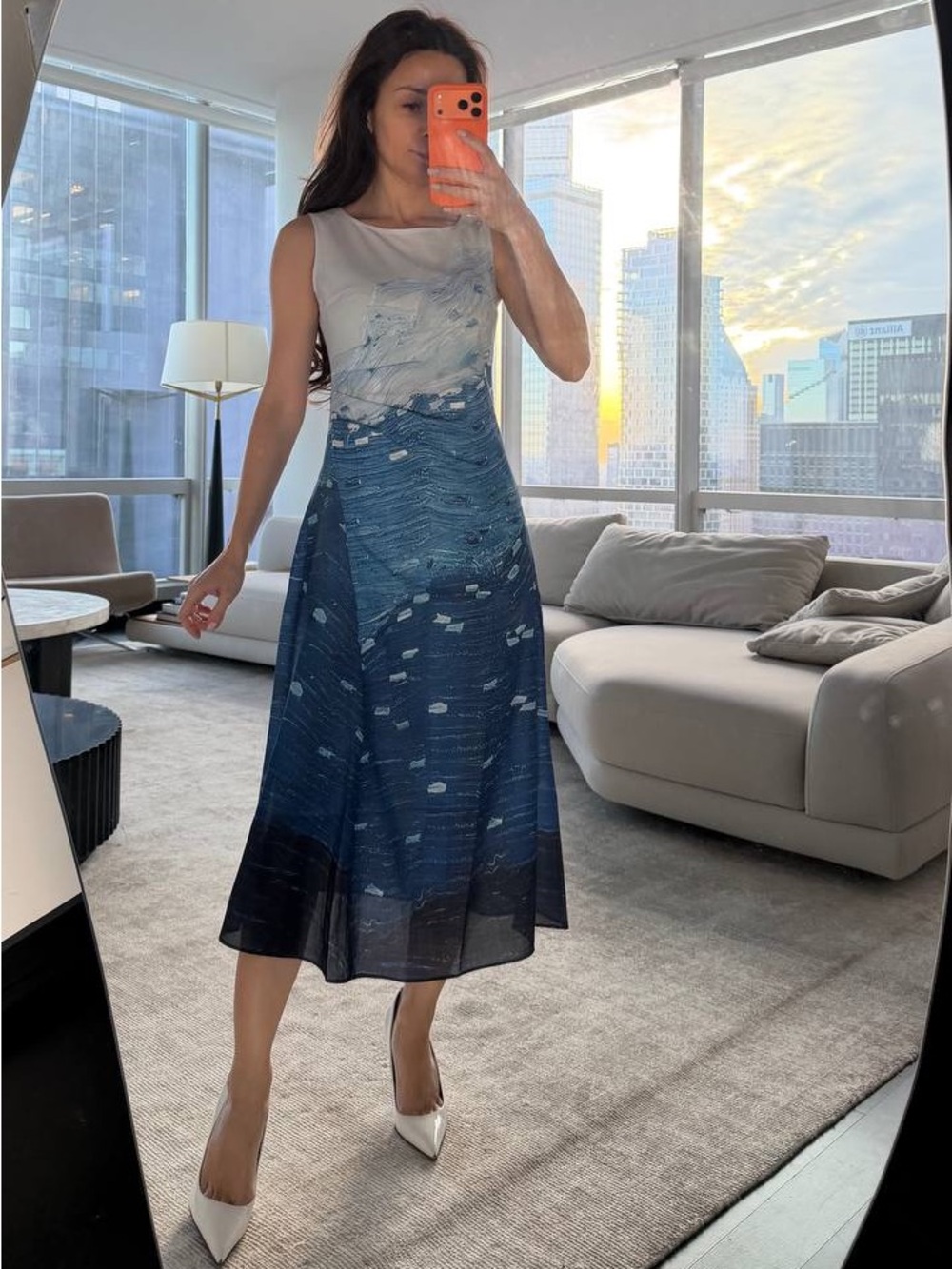 Sleeveless Blue Ombre Midi Dress by